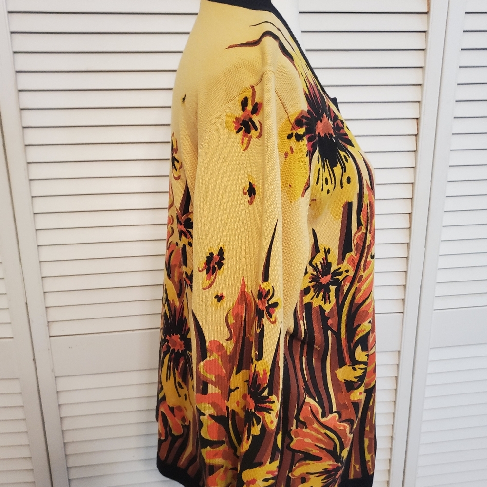 Bob Mackie Wearable Art Gold Floral Fall Sweater, Size Large - Picture 3 of 8